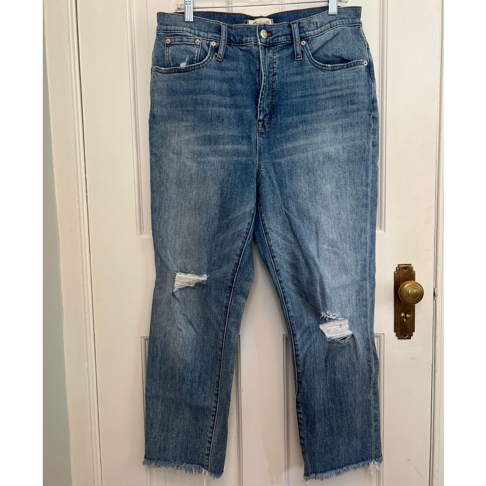 Madewell The Perfect Vintage Jean Distressed Knee Frayed Hem Medium Wash Wom 32